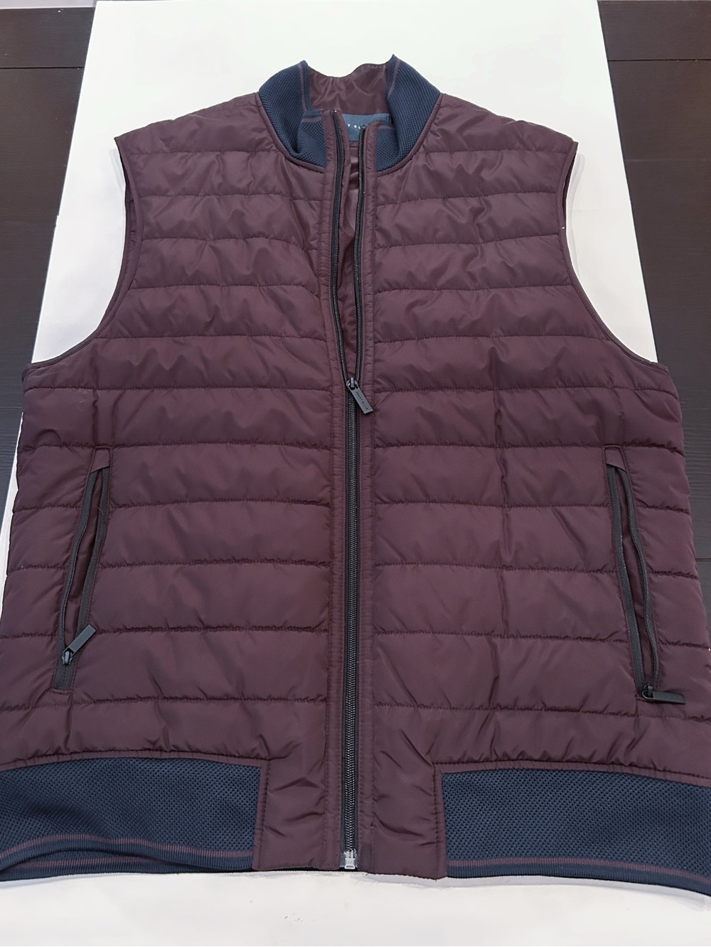Perry Ellis Quilted Vest in Burgundy with Navy Trim